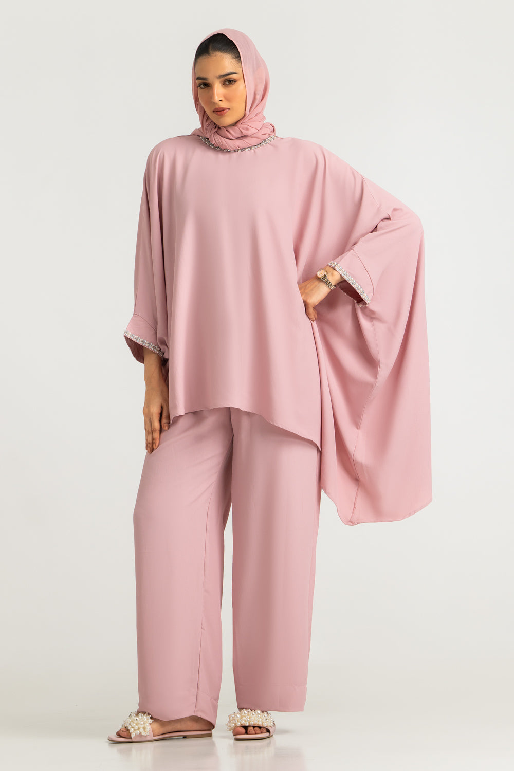 3PC Blended Dyed Shirt And Trouser With Scarf