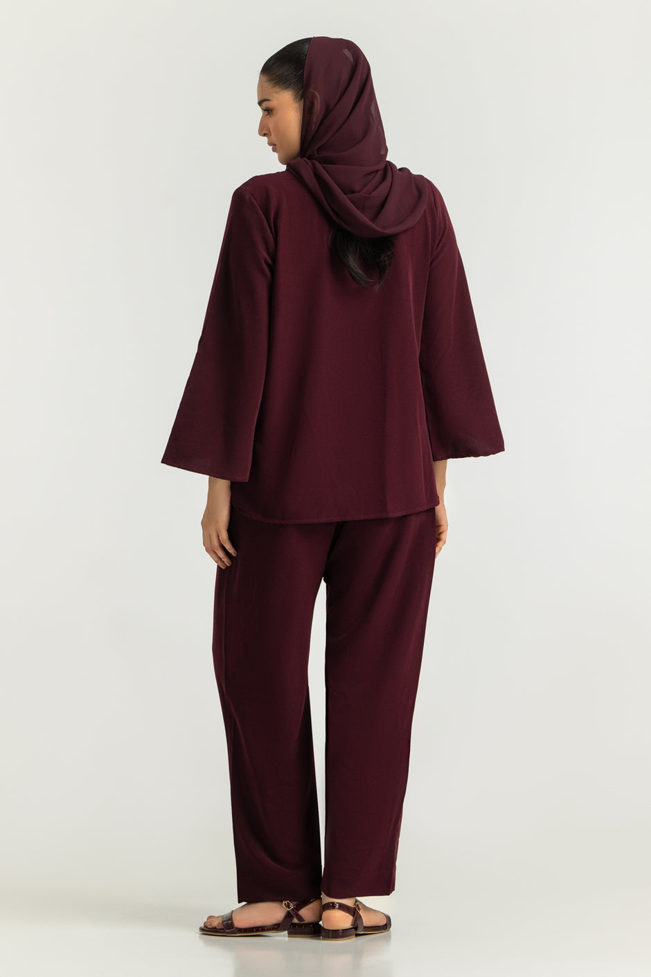 3PC Blended Dyed Shirt And Trouser With Scarf