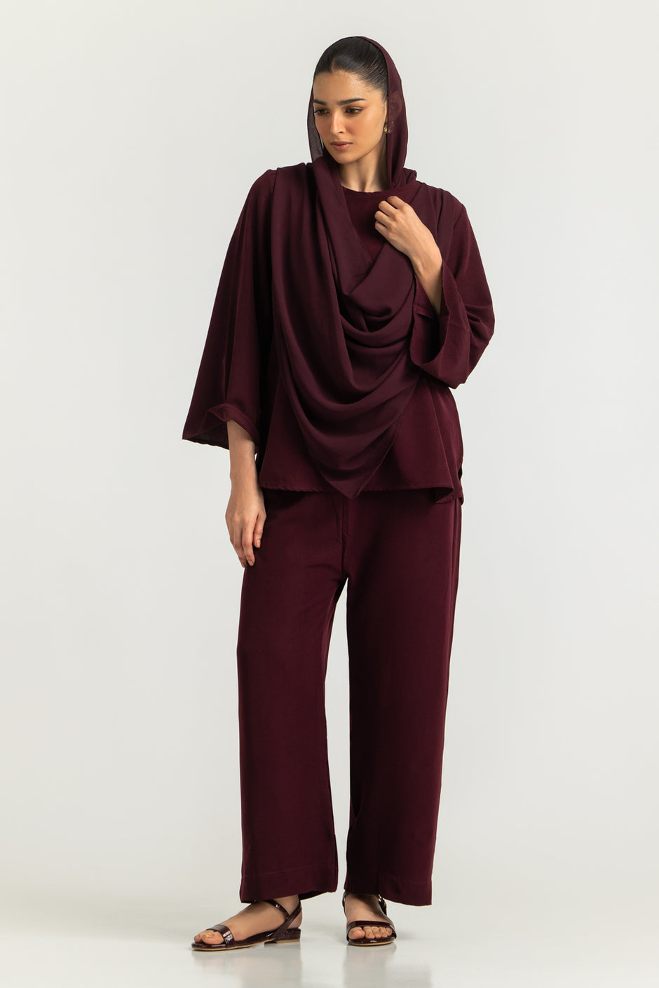 3PC Blended Dyed Shirt And Trouser With Scarf