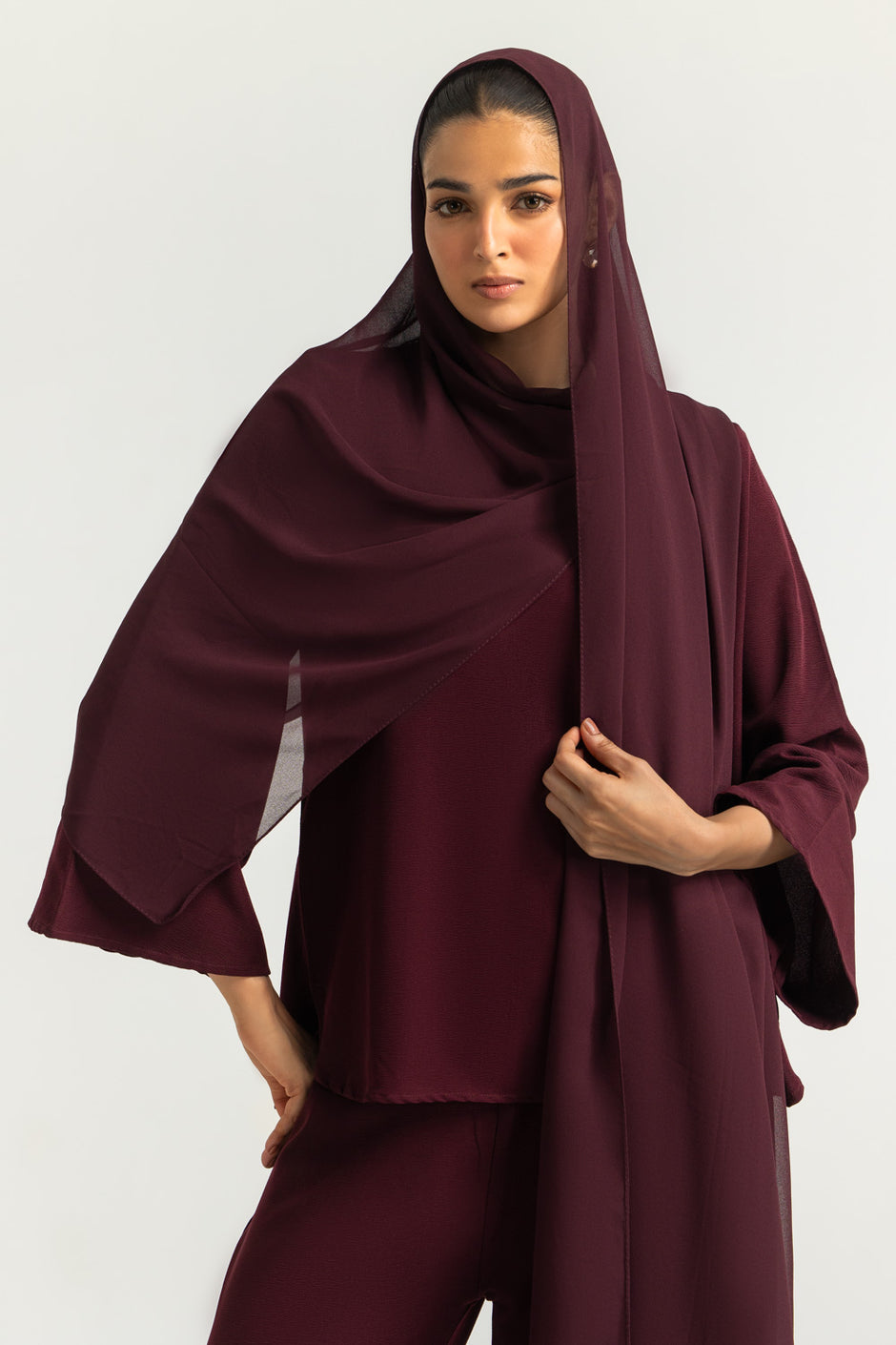 3PC Blended Dyed Shirt And Trouser With Scarf