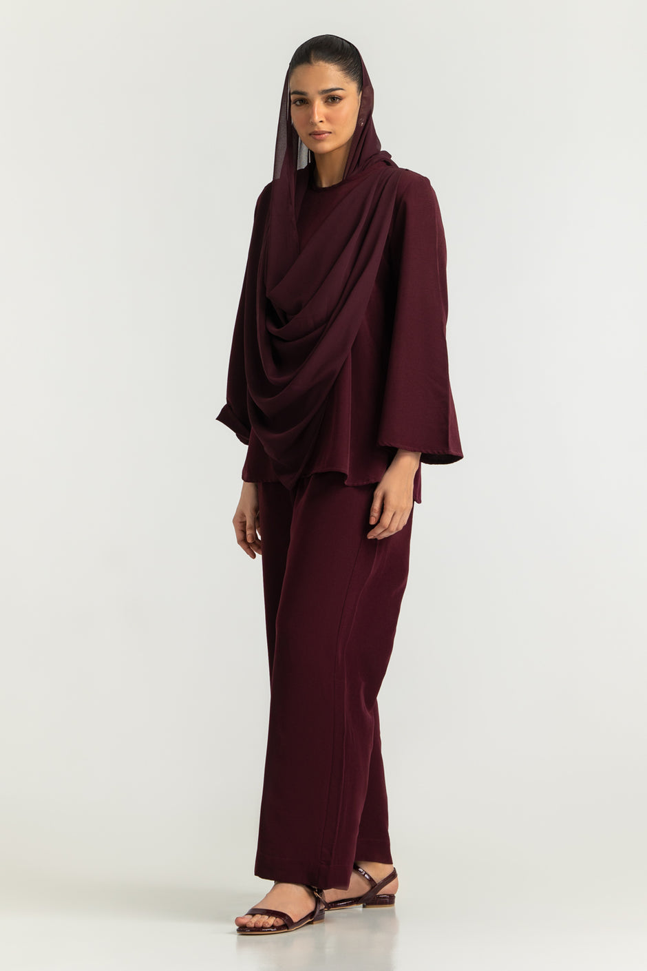 3PC Blended Dyed Shirt And Trouser With Scarf