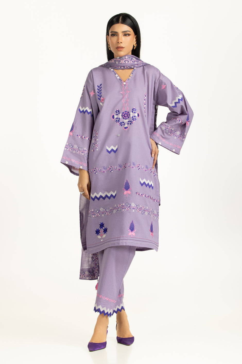 3PC Cambric Embroidered Suit