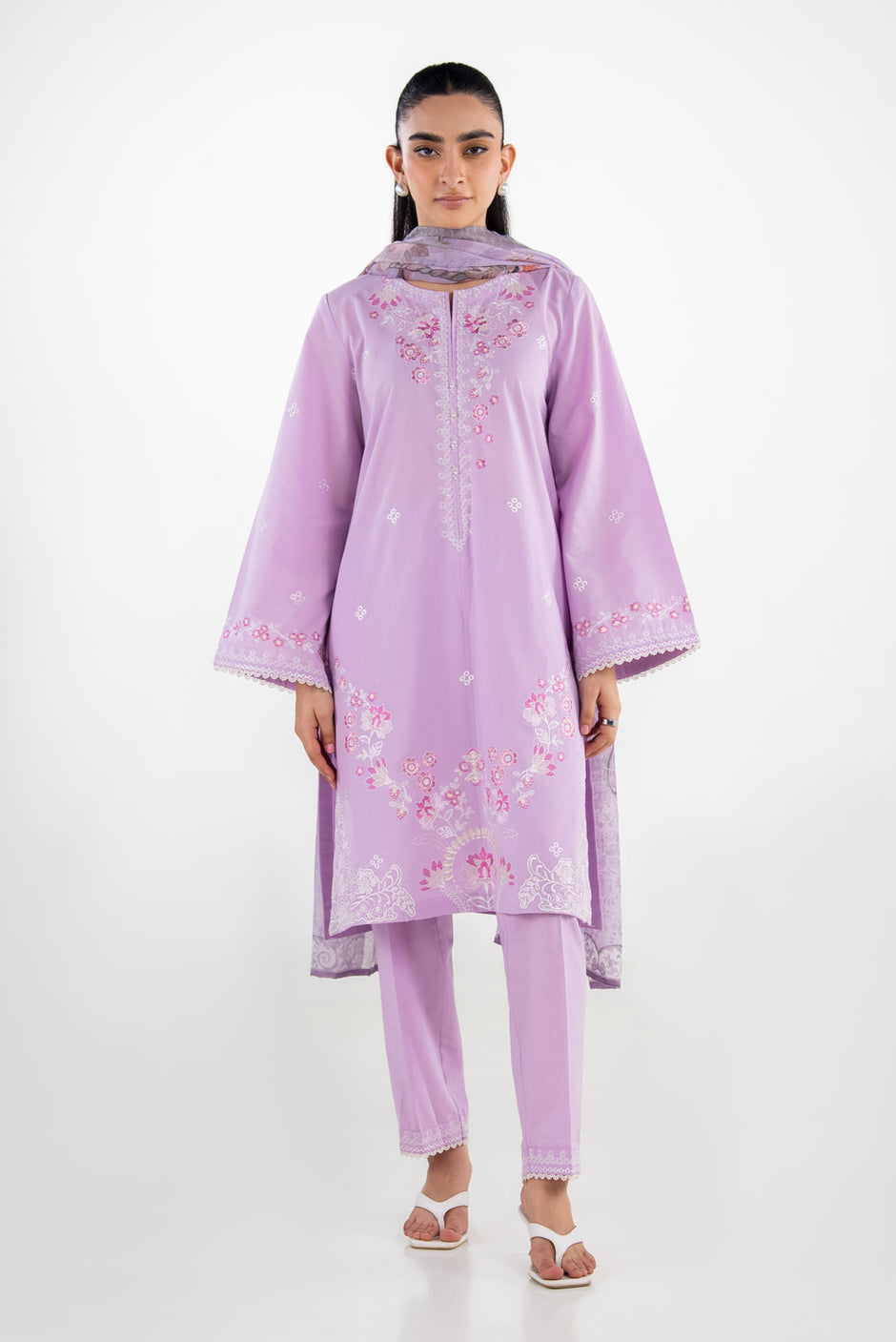 3PC Cambric Embroidered Suit