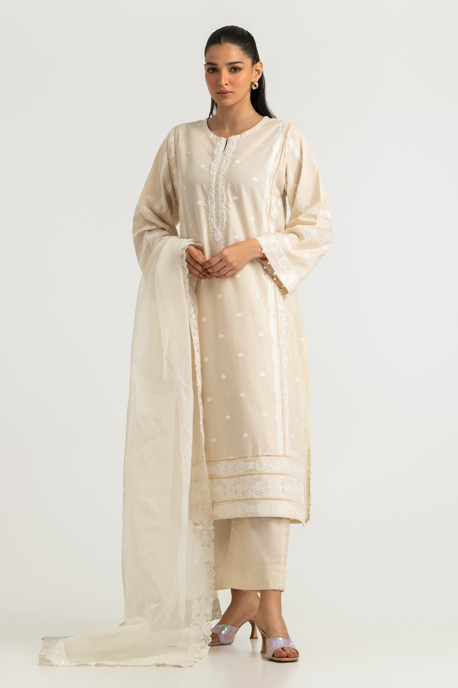 3PC Cambric Embroidered Suit