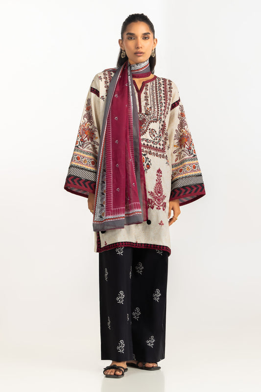 3PC Cambric Embroidered Suit With Printed Scarf IPST-SCF-77406