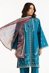 3PC Cambric Embroidered Suit With Scarf IPST-SCF-77405