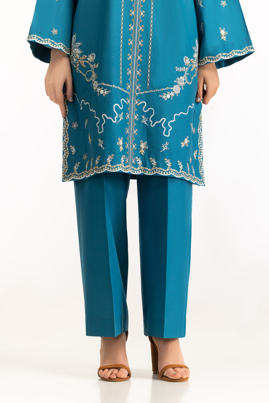 3PC Cambric Embroidered Suit With Scarf
