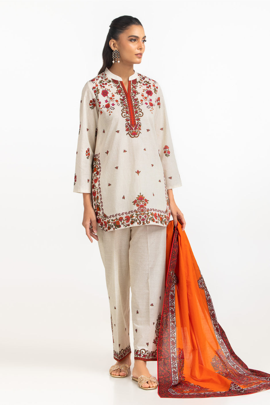 3PC Cambric Printed Shirt And Trouser With Scarf