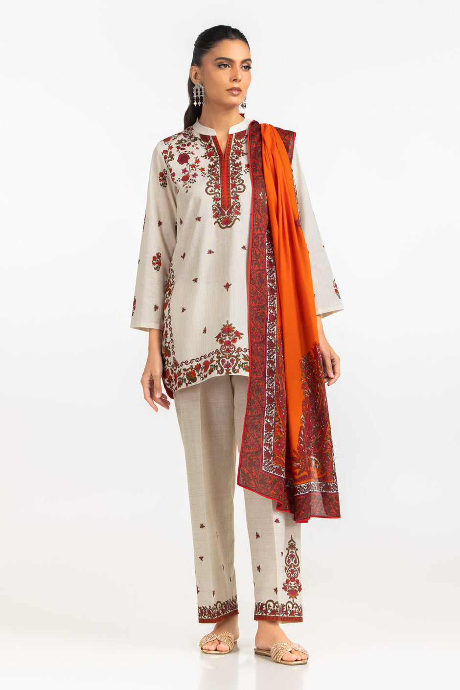 3PC Cambric Printed Shirt And Trouser With Scarf