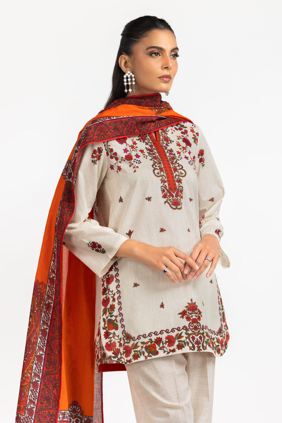 3PC Cambric Printed Shirt And Trouser With Scarf