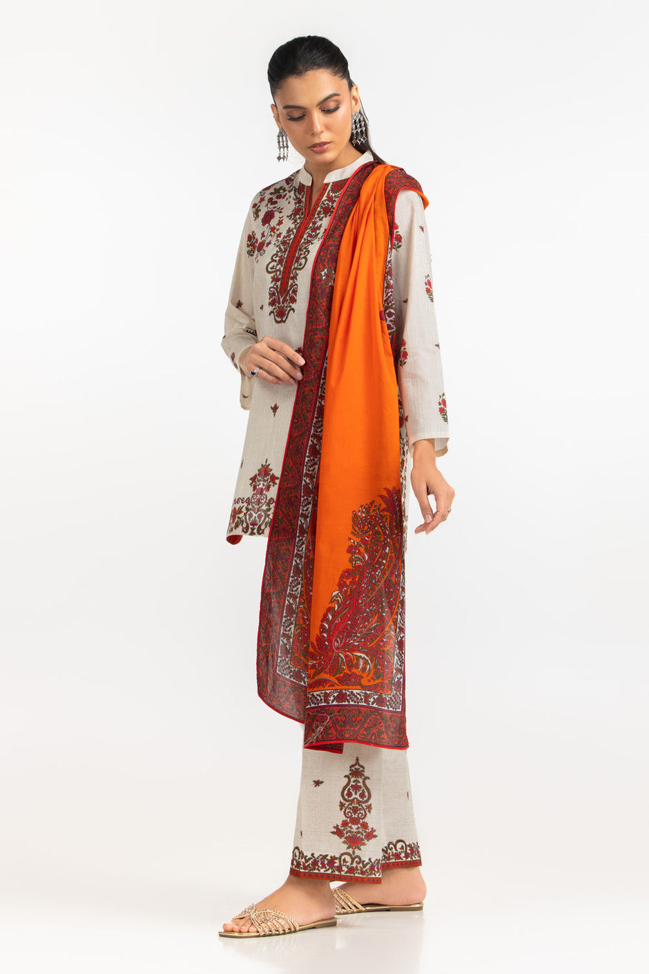 3PC Cambric Printed Shirt And Trouser With Scarf