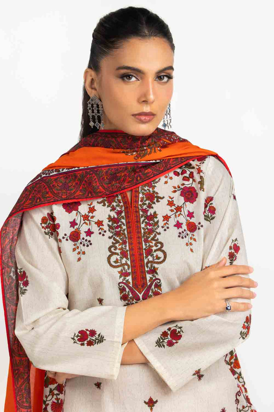 3PC Cambric Printed Shirt And Trouser With Scarf