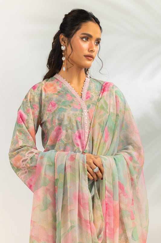 3PC Cambric Printed Suit With Embroidered IPSTD-77176