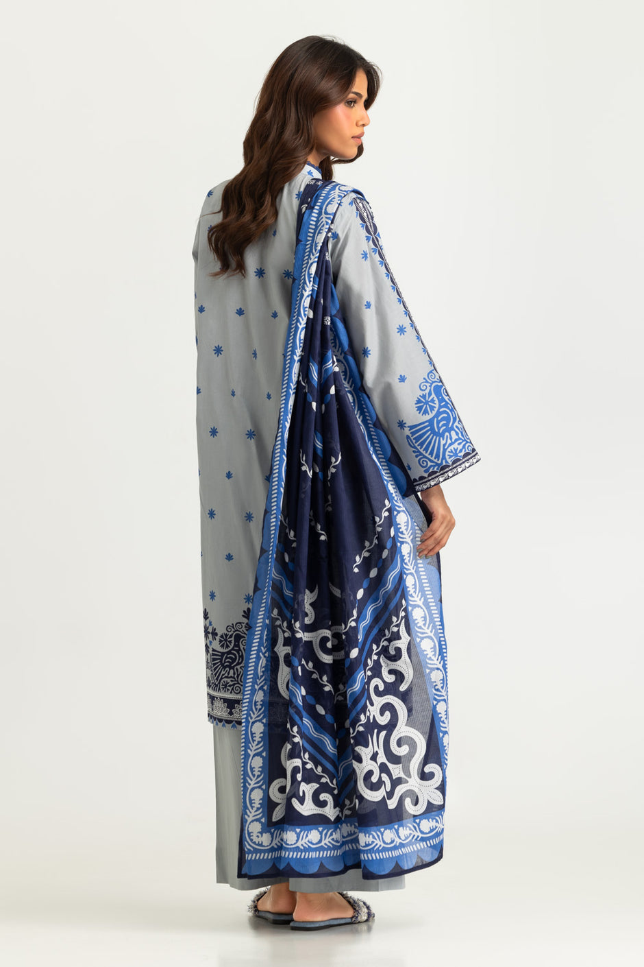 3PC Cambric Printed Suit With Embroidered