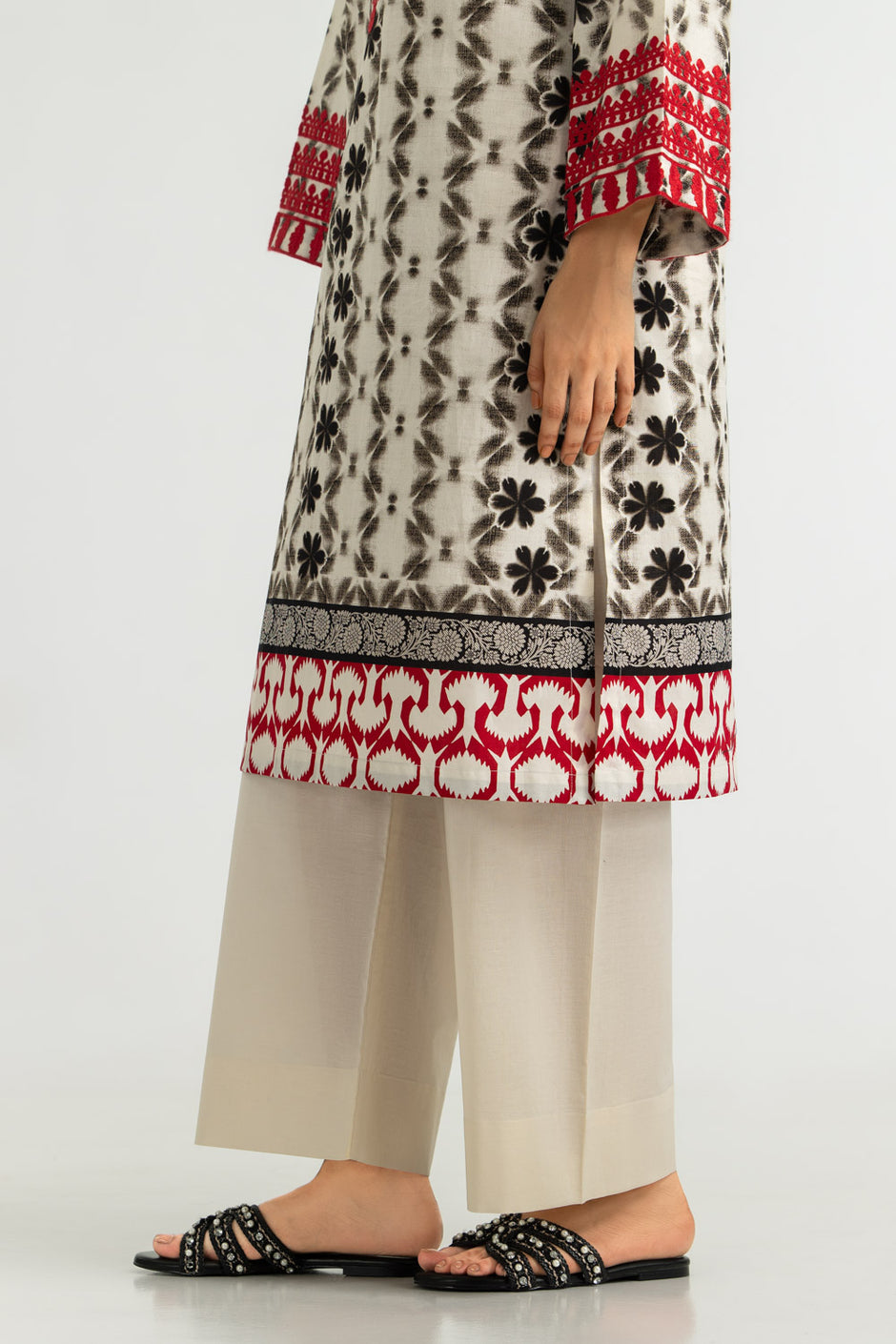 3PC Cambric Printed Suit With Embroidered