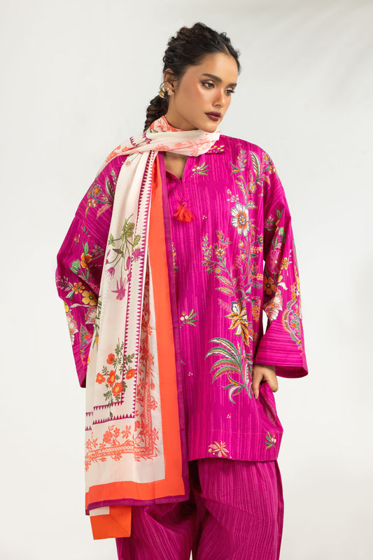 3PC Cambric Printed Suit With Scarf IPST-SCF-77396
