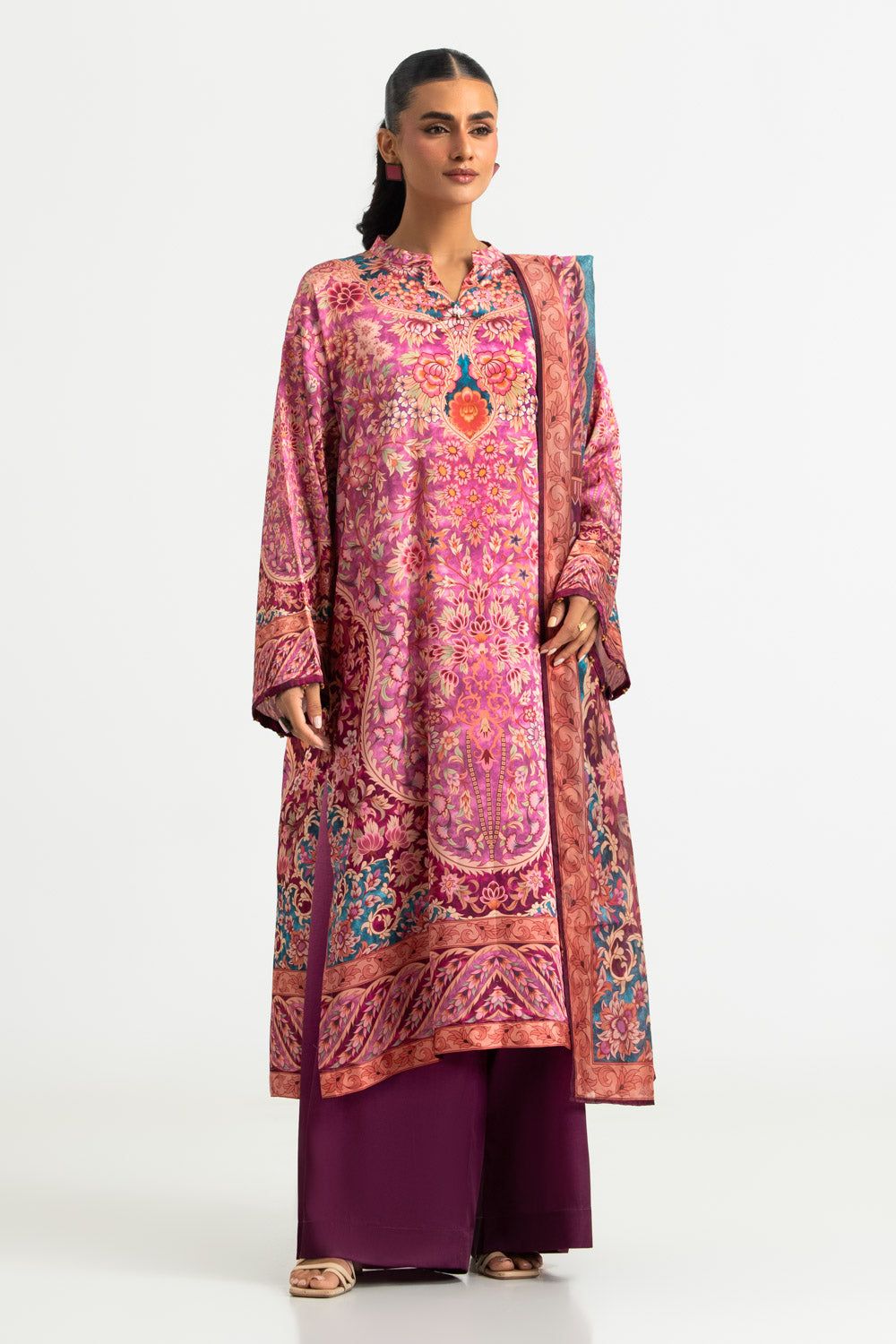 3PC Charmeuse Silk Printed Suit