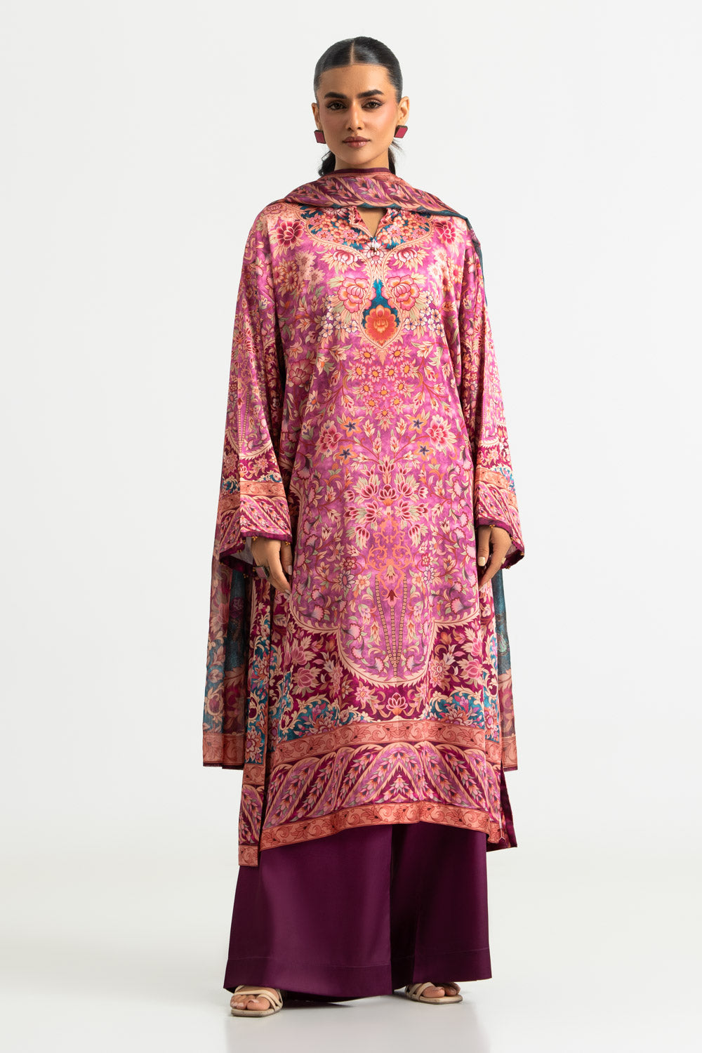 3PC Charmeuse Silk Printed Suit