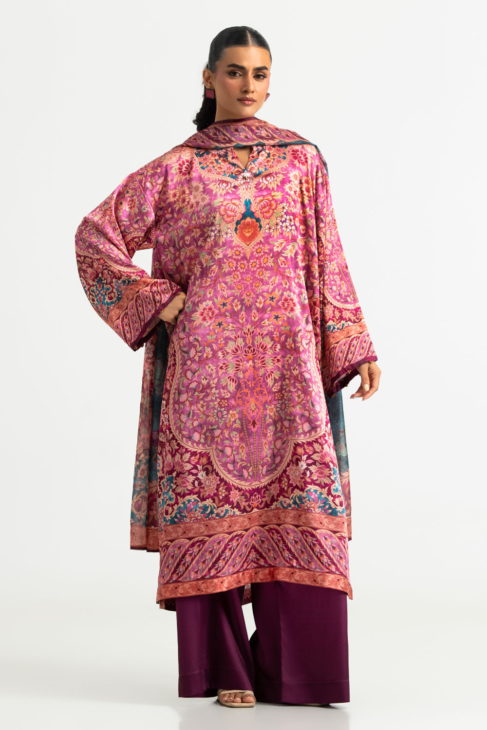 3PC Charmeuse Silk Printed Suit
