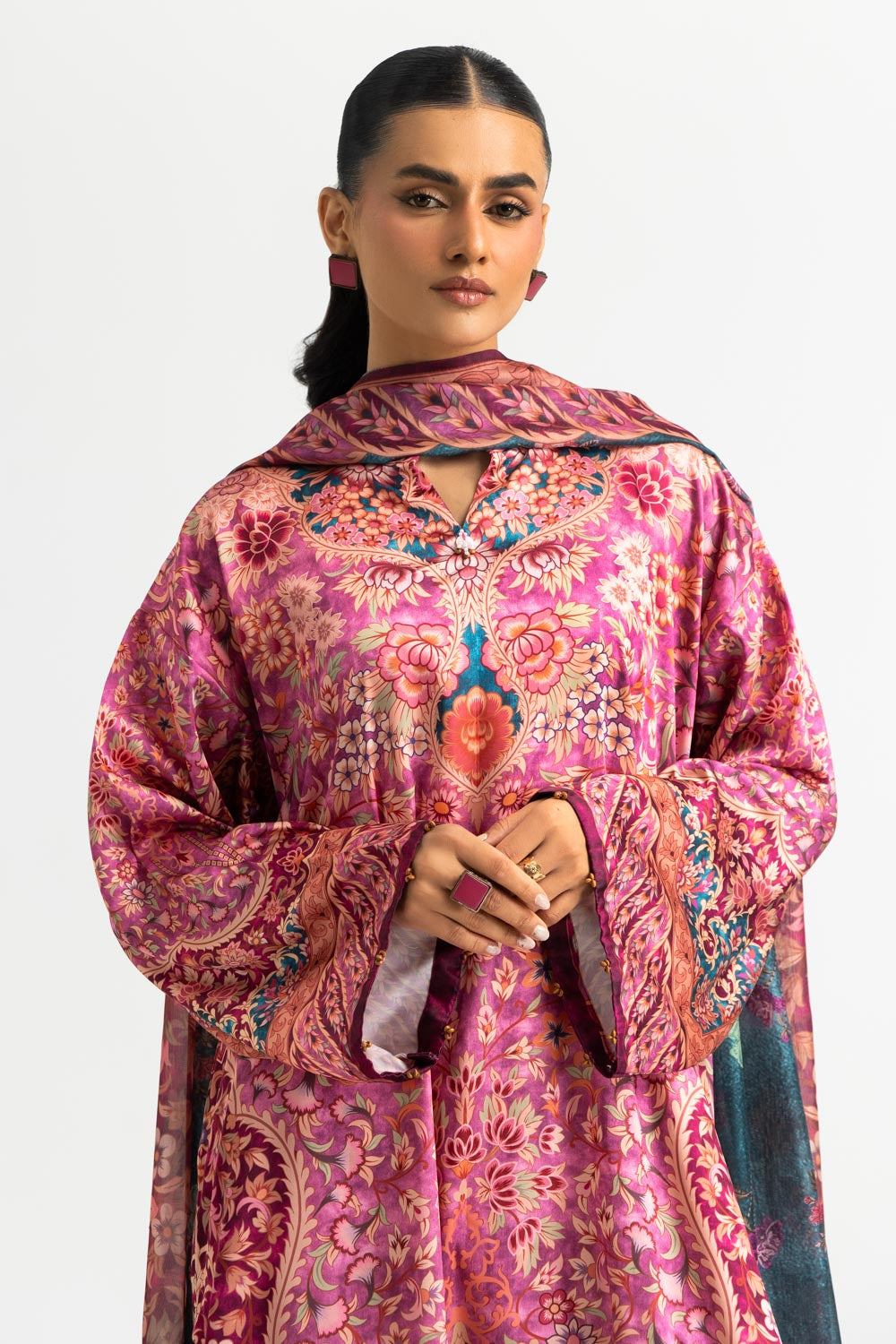 3PC Charmeuse Silk Printed Suit