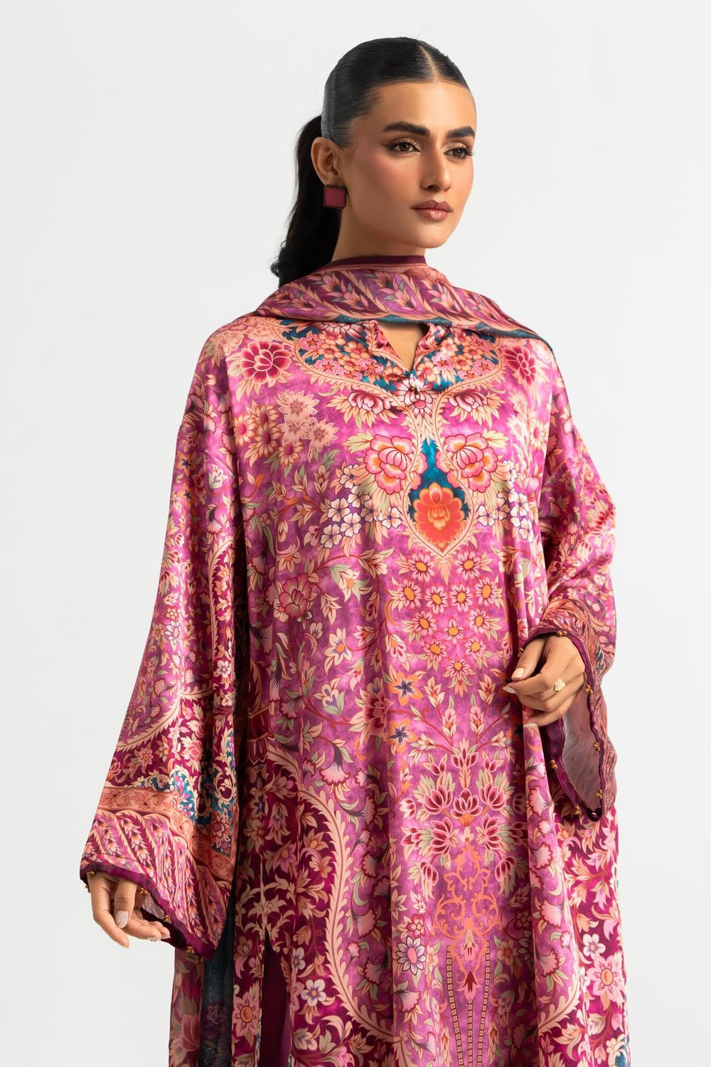 3PC Charmeuse Silk Printed Suit