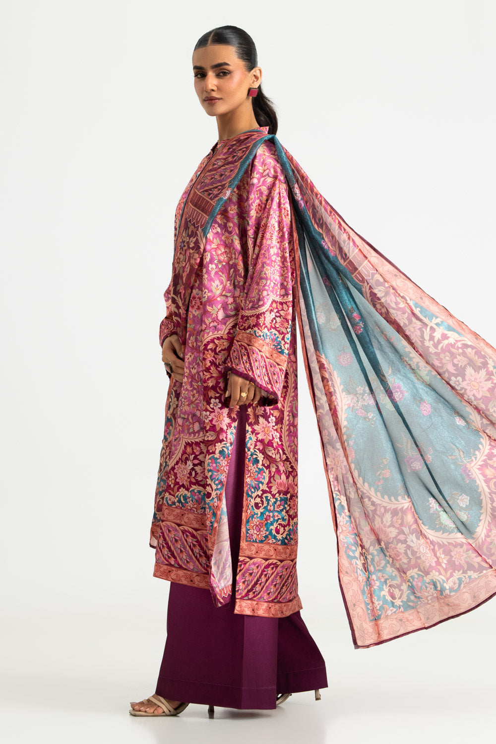 3PC Charmeuse Silk Printed Suit