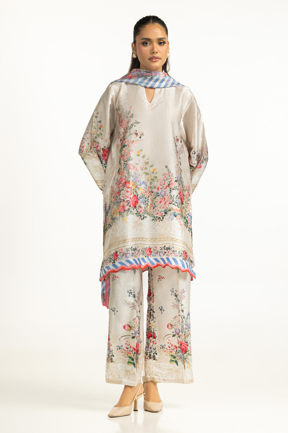 3PC Charmeuse Silk Printed Suit