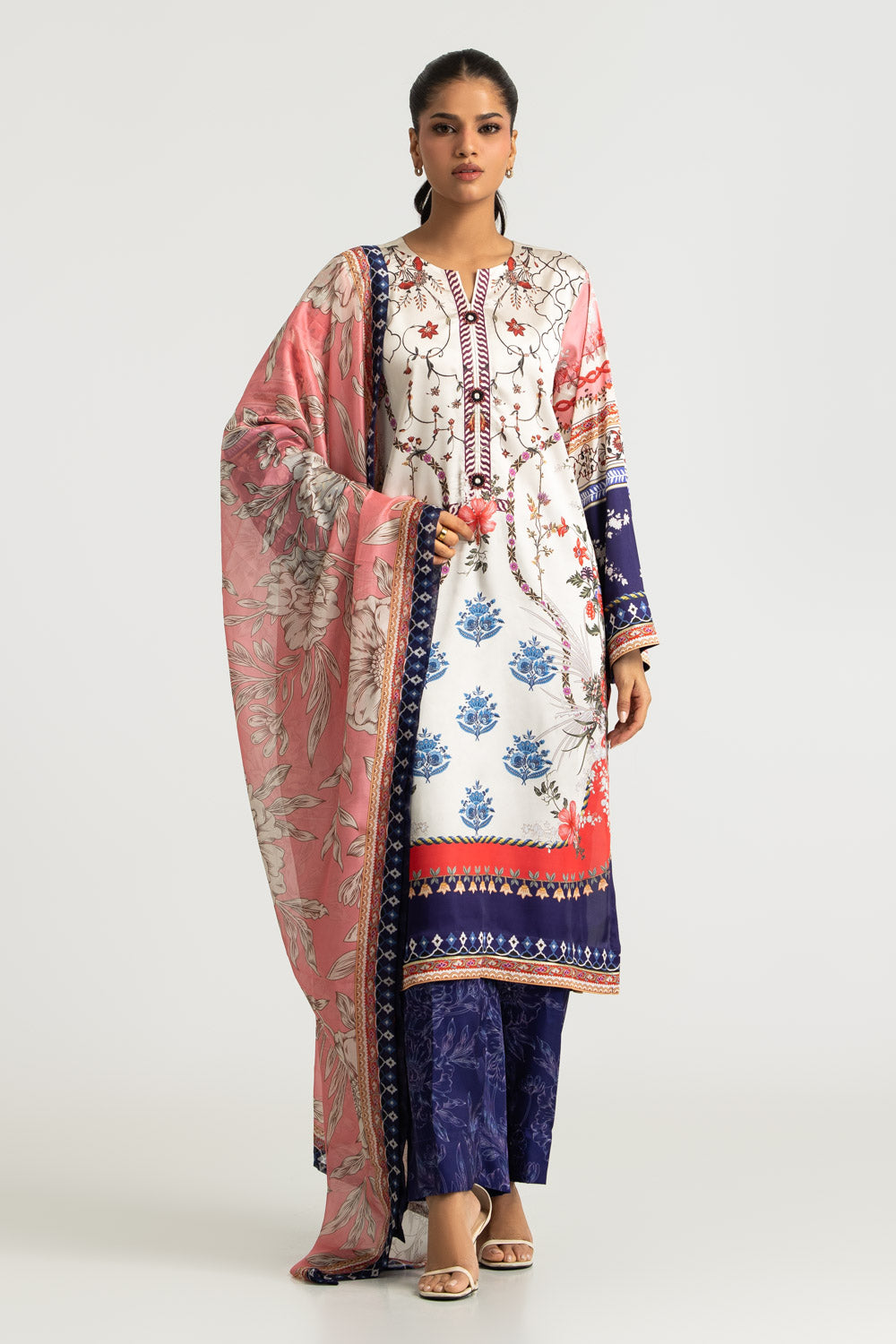 3PC Charmeuse Silk Printed Suit
