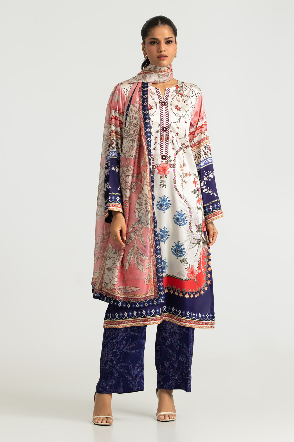 3PC Charmeuse Silk Printed Suit