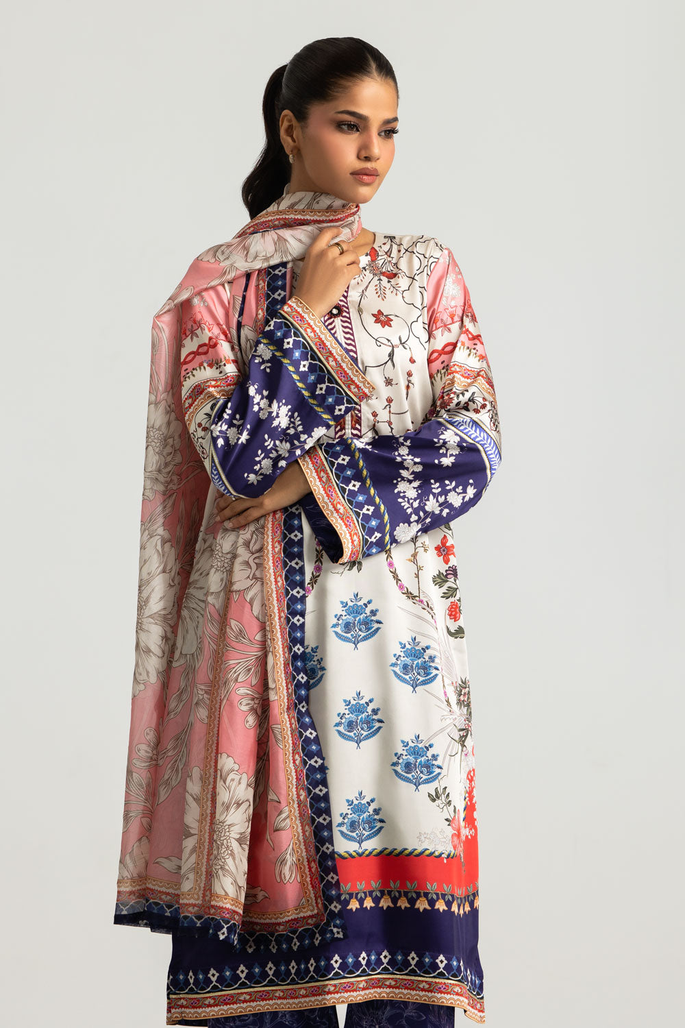 3PC Charmeuse Silk Printed Suit