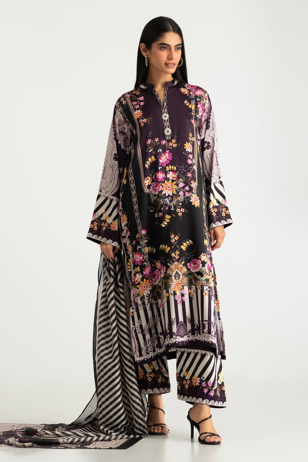 3PC Charmeuse Silk Printed Suit