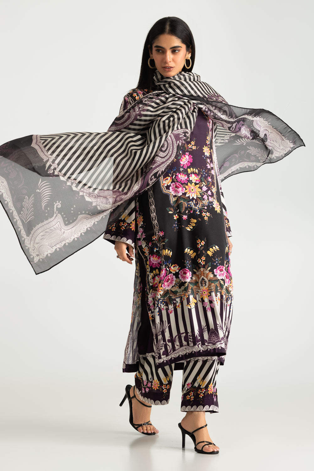 3PC Charmeuse Silk Printed Suit