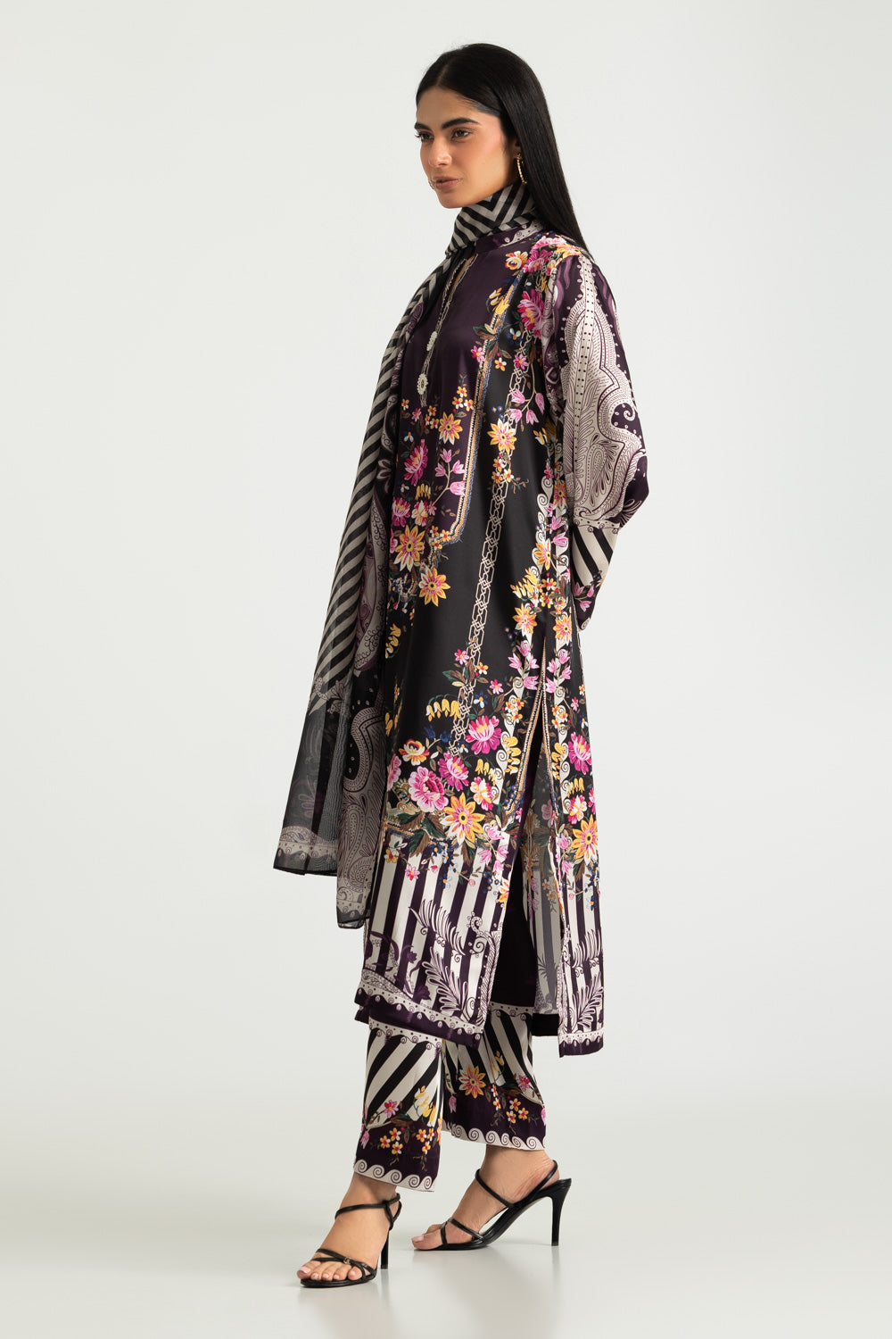 3PC Charmeuse Silk Printed Suit