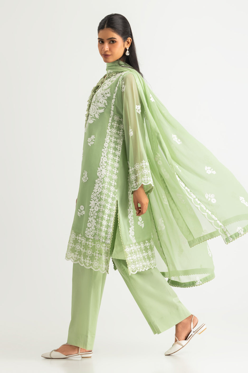 3PC Chiffon Embroidered Suit
