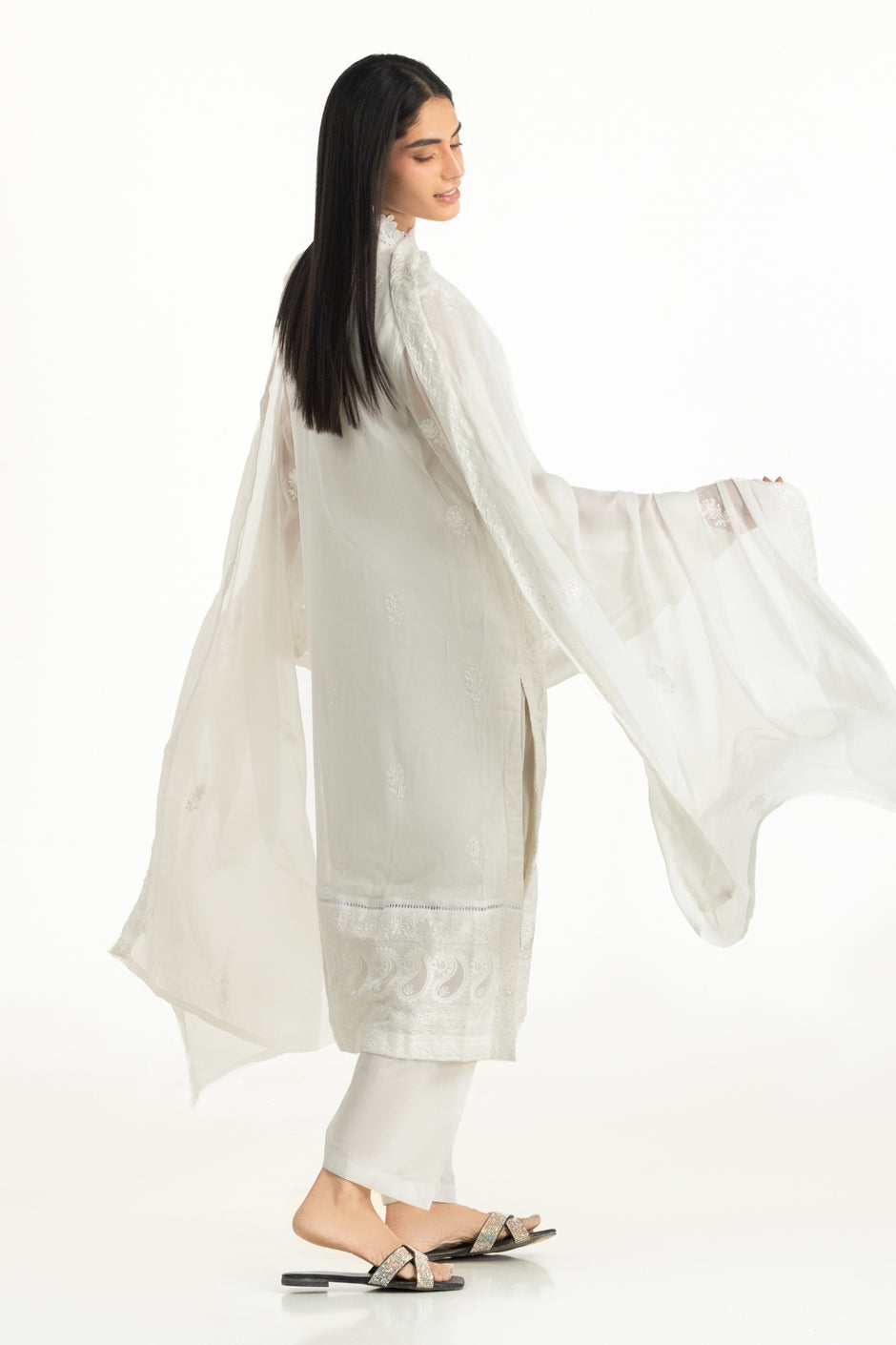 3PC Chiffon Embroidered Suit