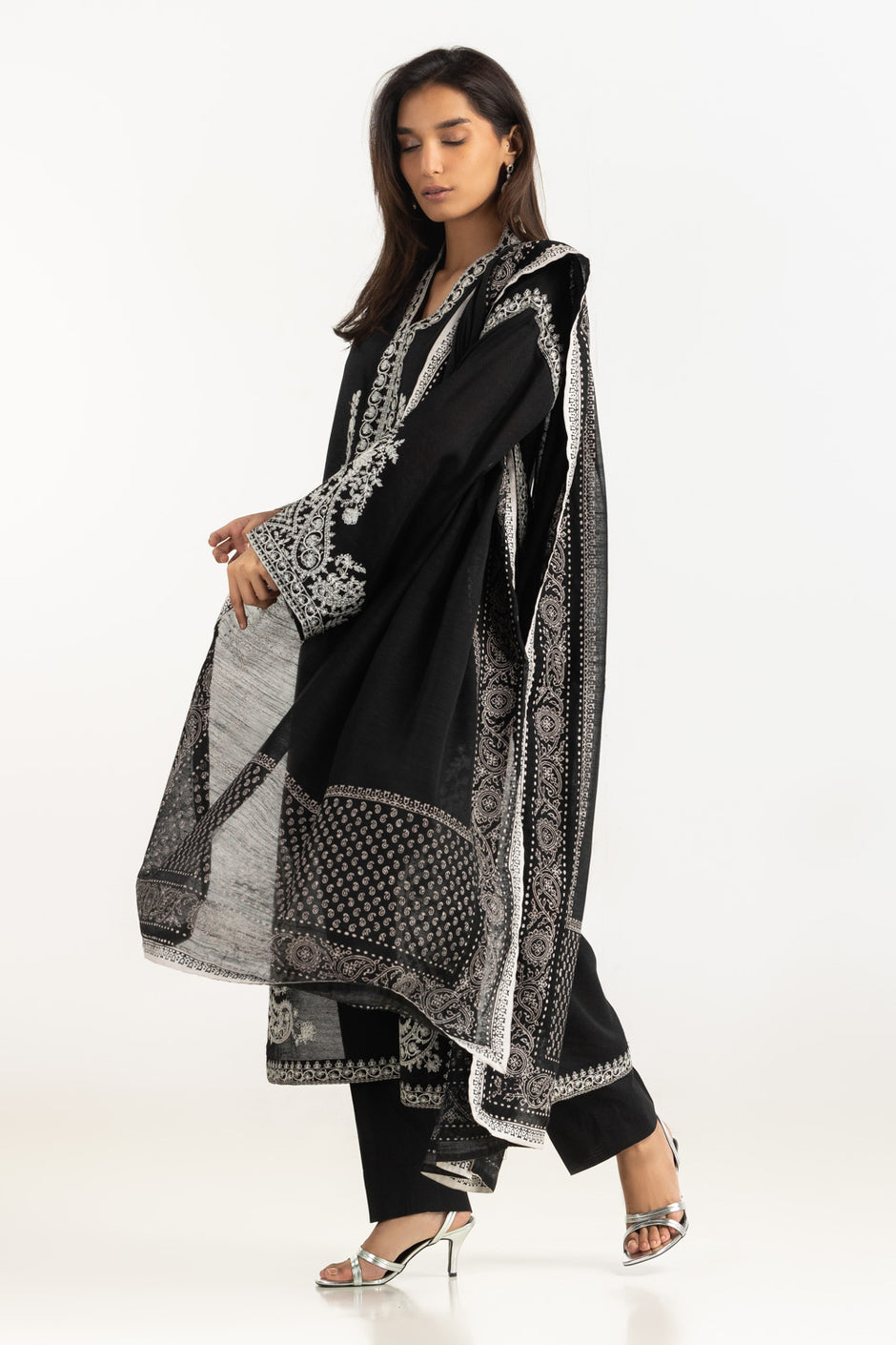3PC Cotton Net Embroidered Suit