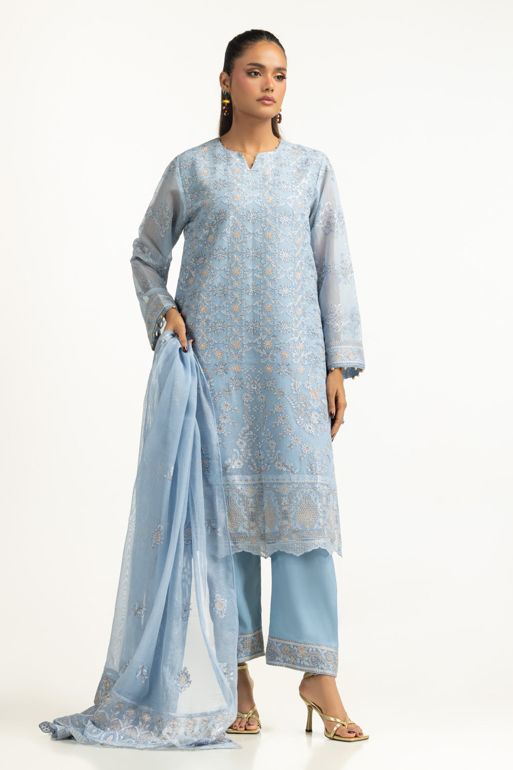 3PC Cotton Net Embroidered Suit IUSTKSD-1084