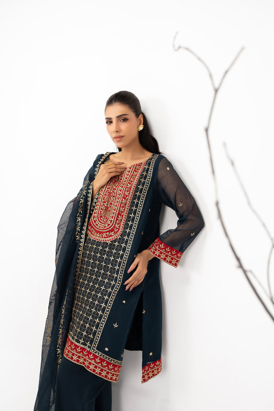 3PC Cotton Net Embroidered Suit