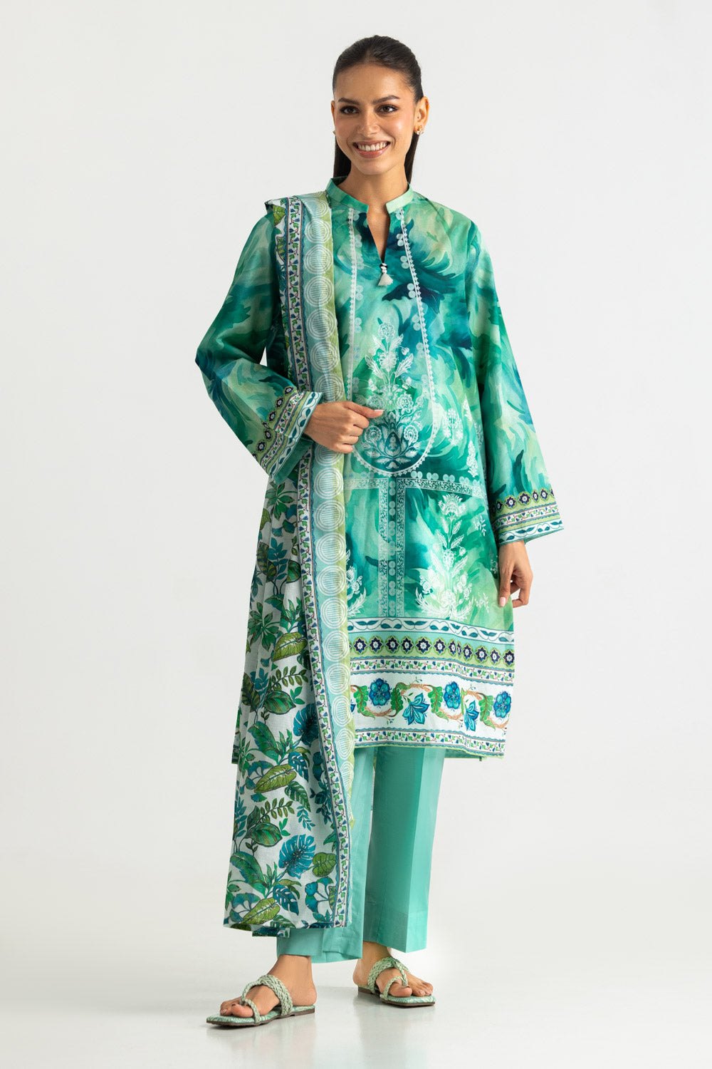 3PC Cotton Printed Suit