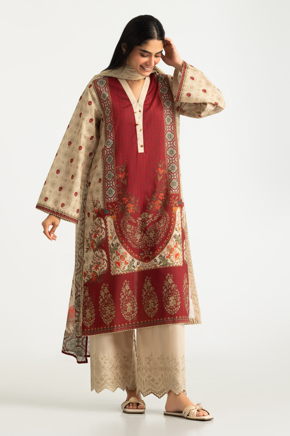 3PC Cotton Printed Suit