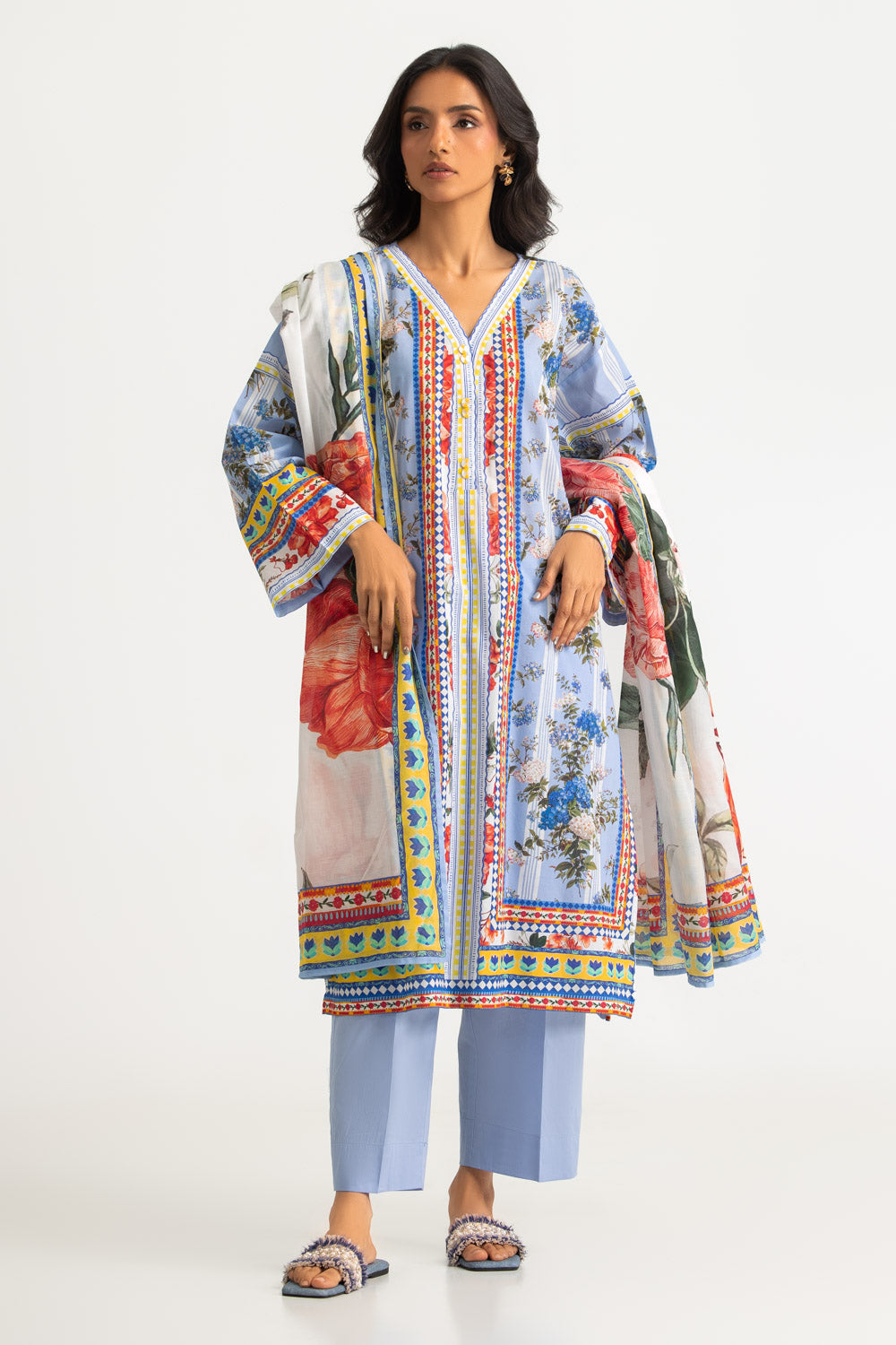 3PC Cotton Printed Suit