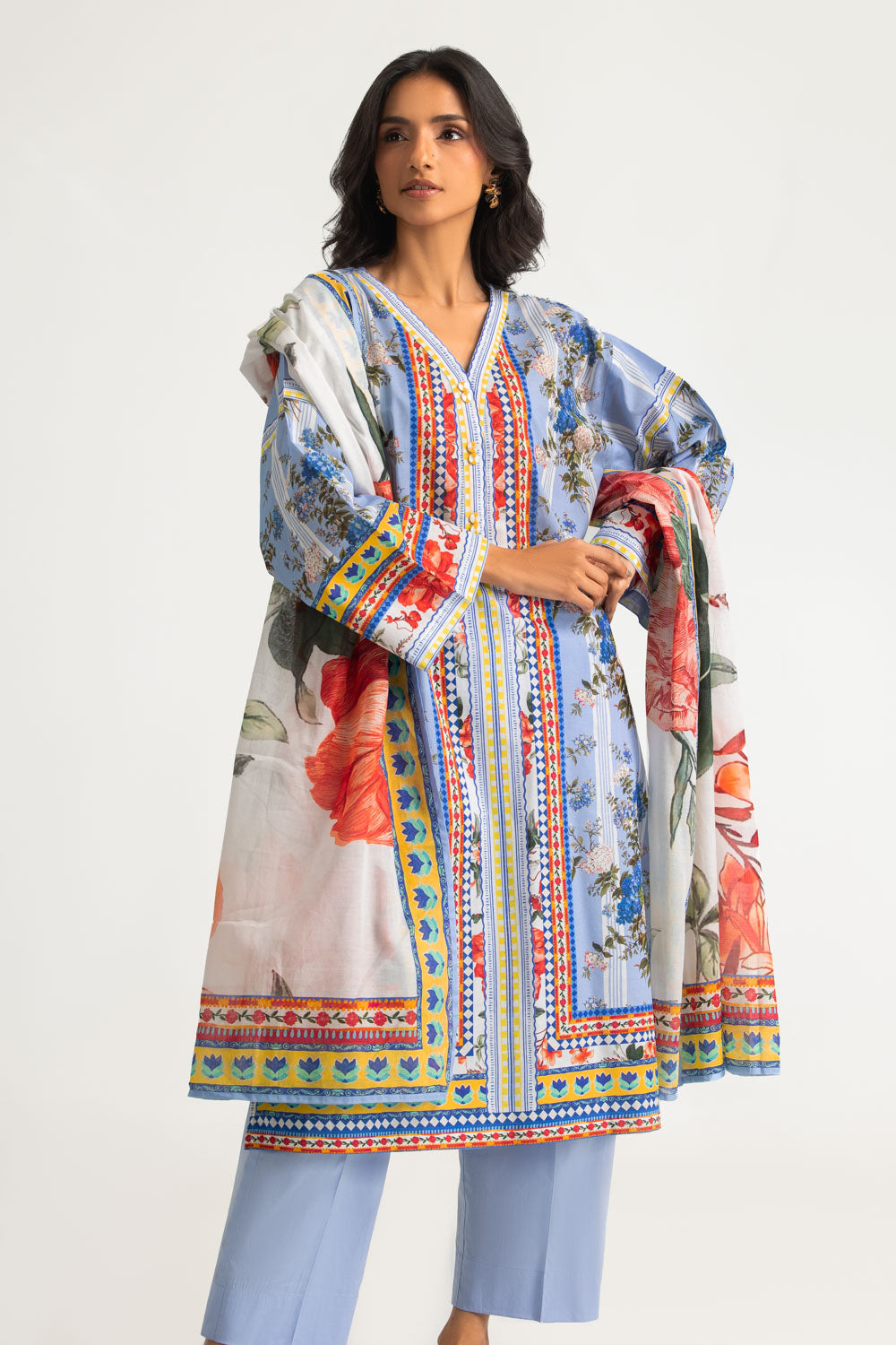 3PC Cotton Printed Suit