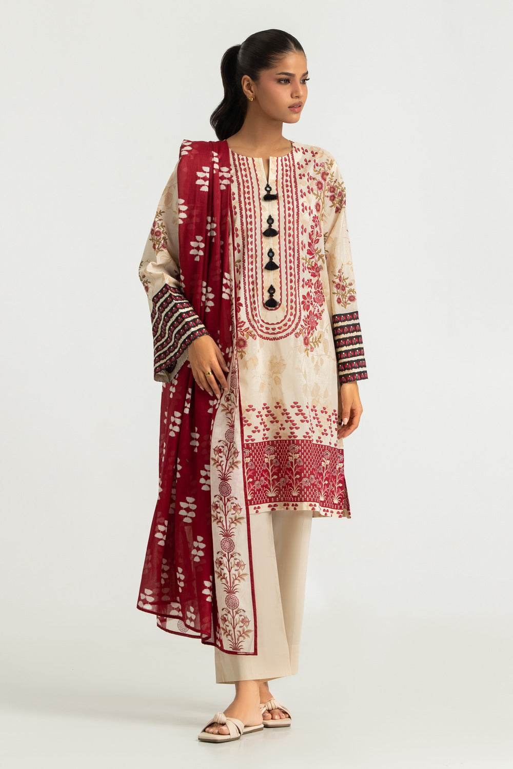 3PC Cotton Printed Suit
