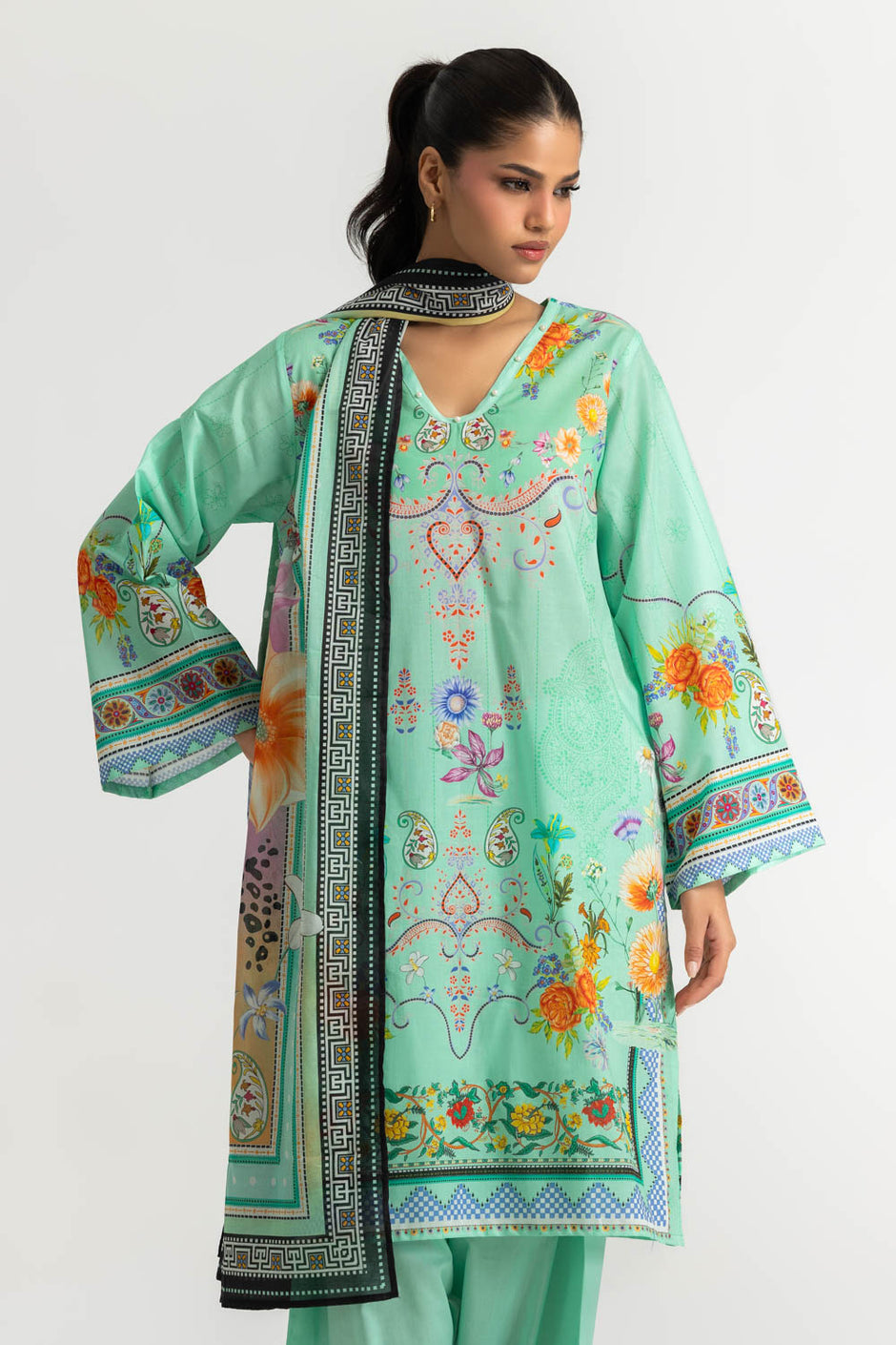 3PC Cotton Printed Suit