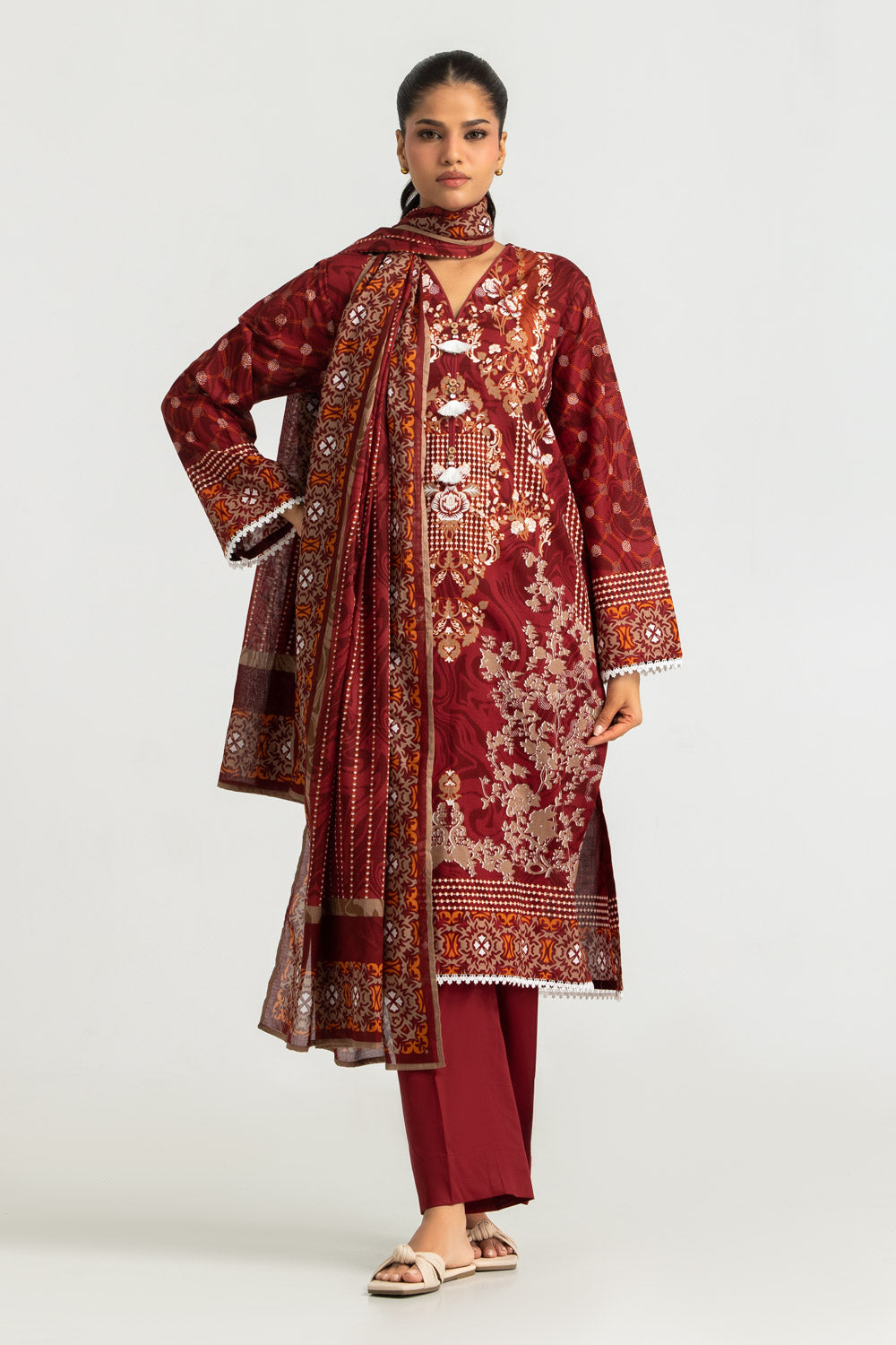 3PC Cotton Printed Suit