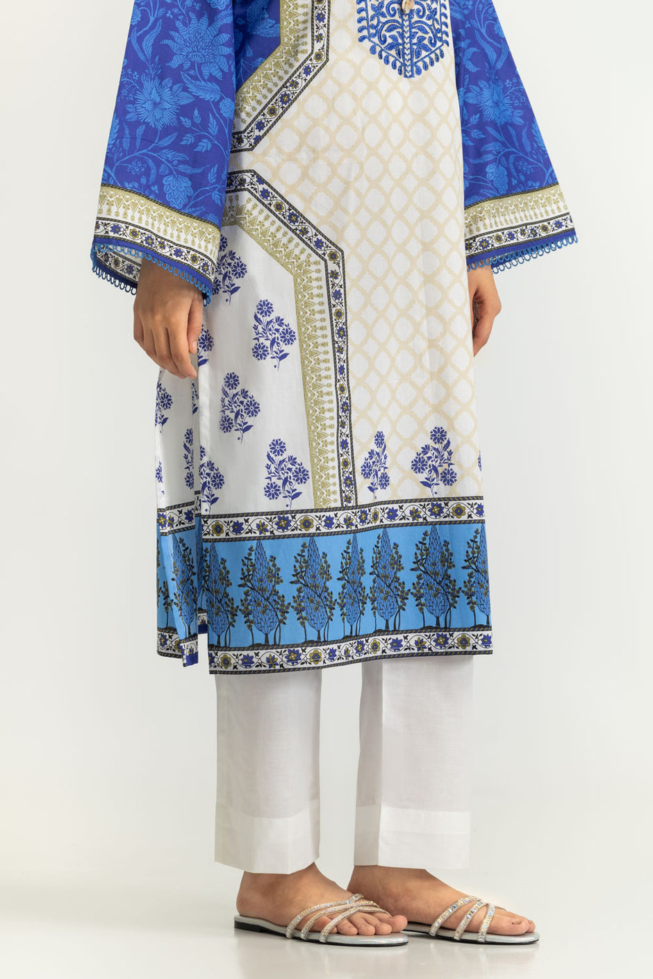 3PC Cotton Printed Suit With Embroidered