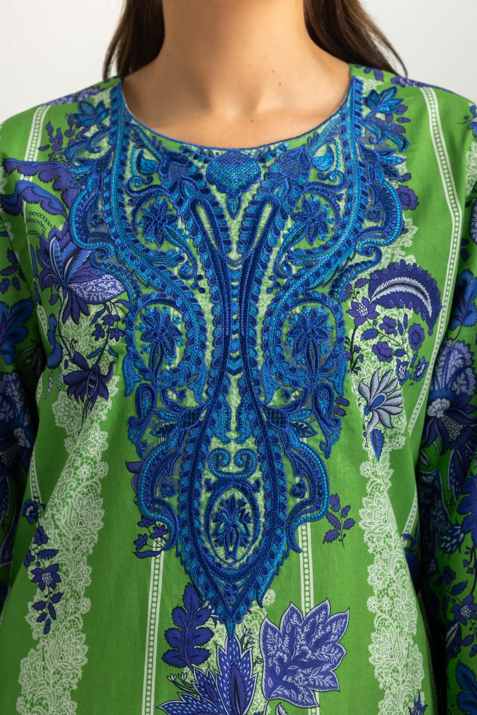 3PC Cotton Printed Suit With Embroidered
