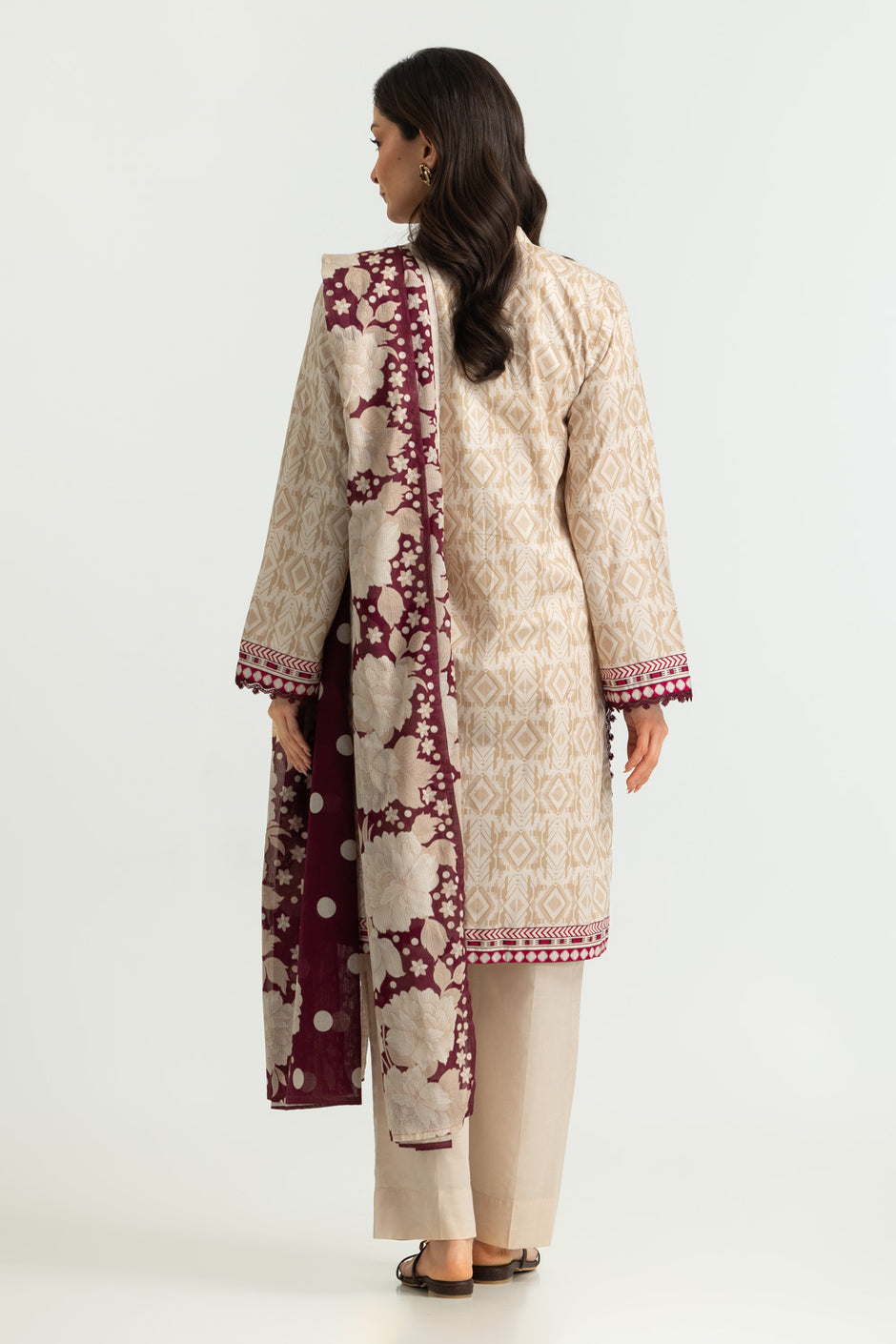 3PC Cotton Printed Suit With Embroidered