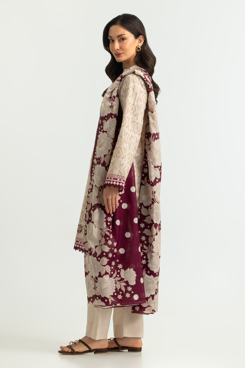 3PC Cotton Printed Suit With Embroidered