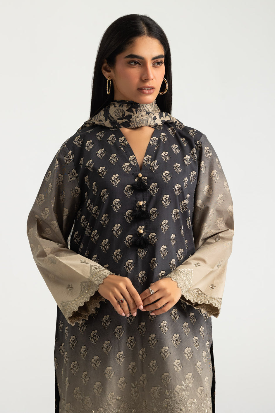 3PC Cotton Printed Suit With Embroidered